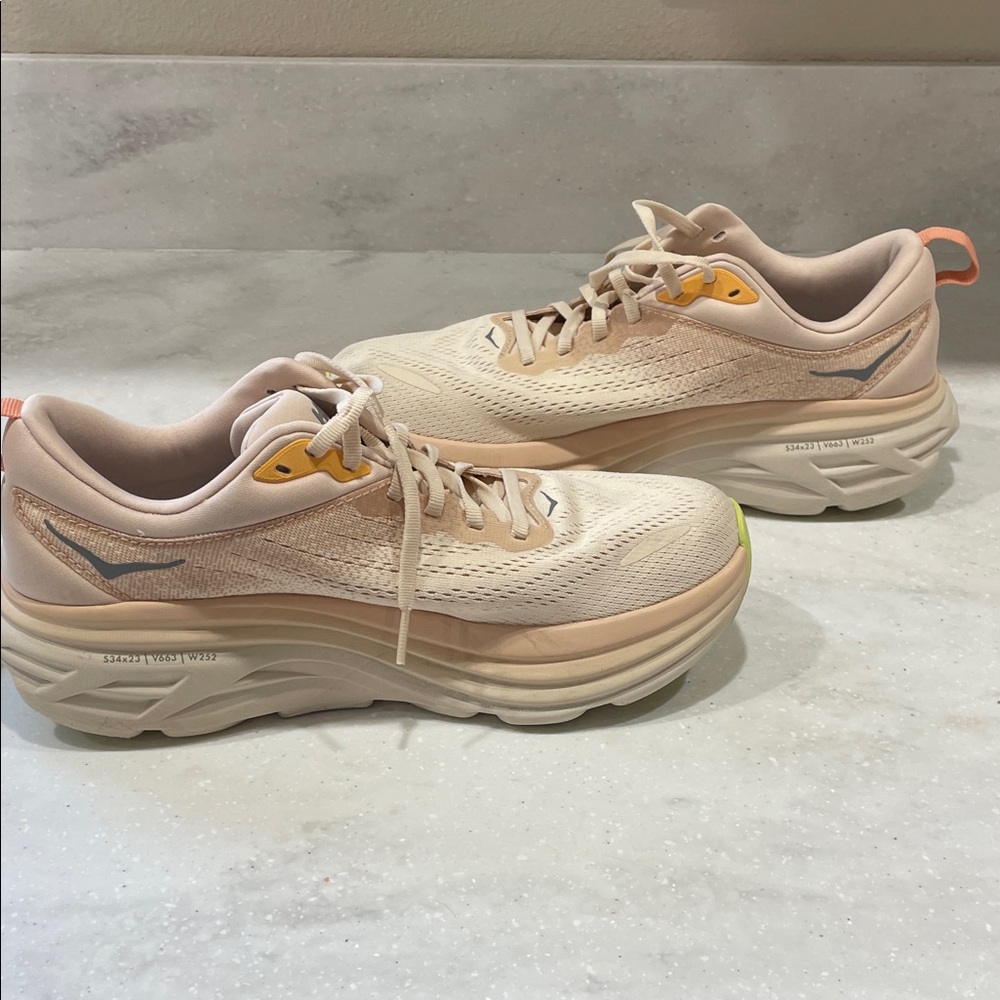 Hoka Bondi 8 Women's Beige and Peach Athletic Shoes - Picture 2 of 8